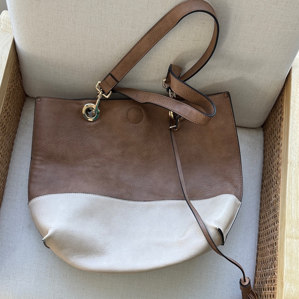 Classic Two-Tone Brown and Cream Shoulder Tote